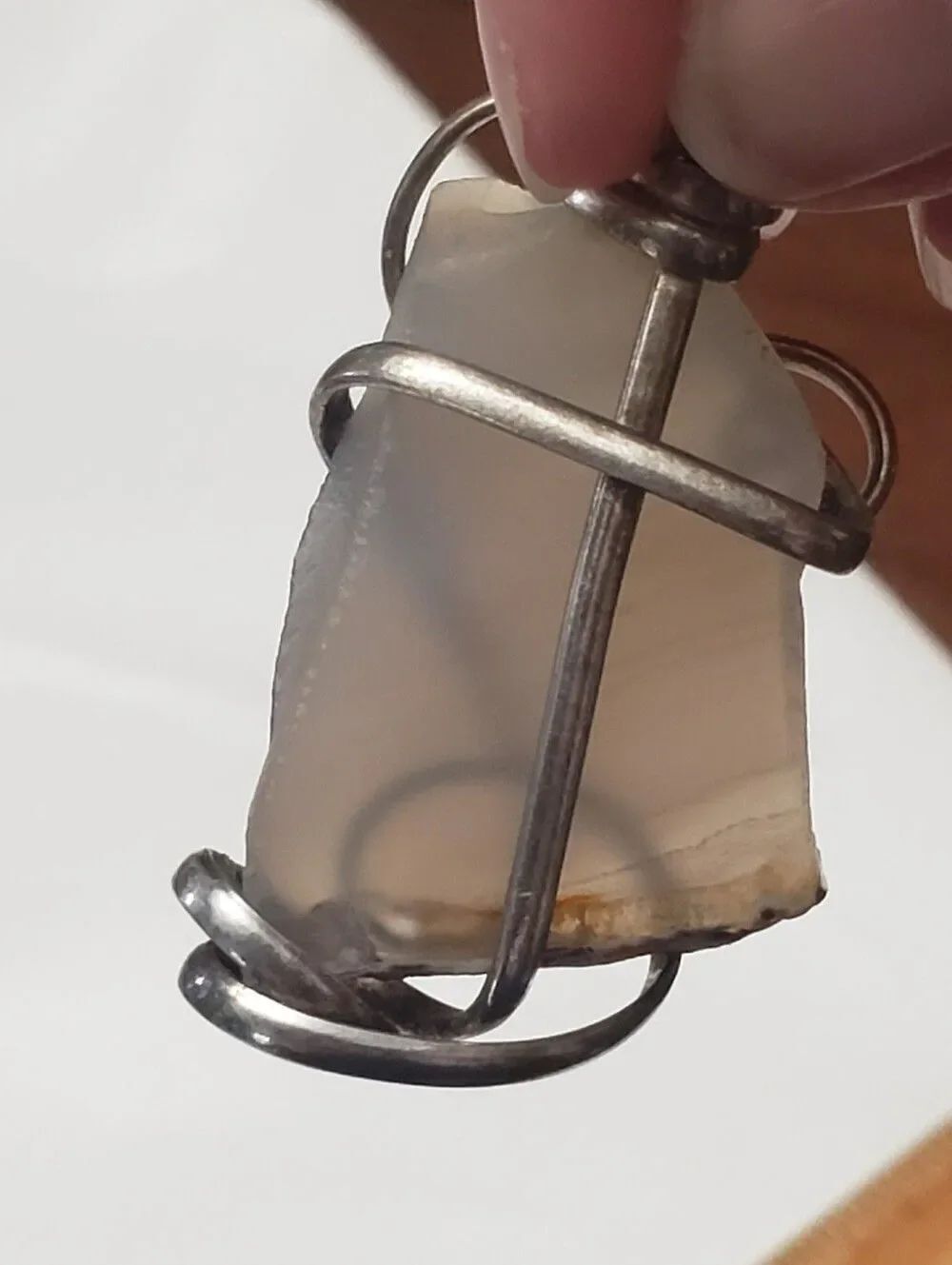 Wire Wrapped Translucent Agate Pendant - Picture 4 of 7